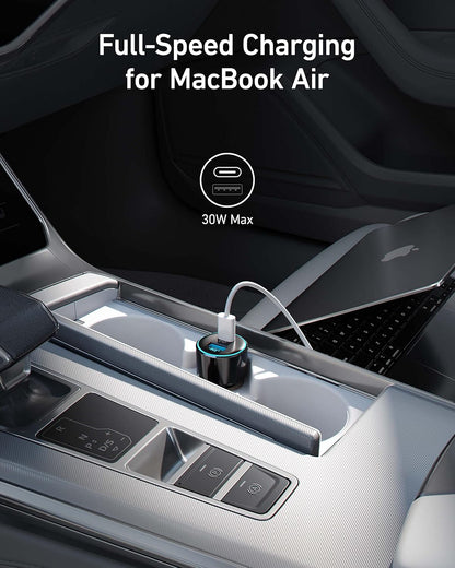 Anker USB C Car Charger, 49.5W PowerDrive Speed+ 2 Adapter, 30W PD Port for iPhone 15 14 13 12 11 Series, Compatible with S10/S9, MacBook Air, iPad Pro, 19.5W Fast Charge Port for S8 and More