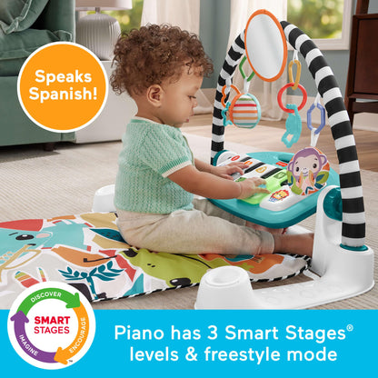 Fisher-Price Baby Playmat Glow and Grow Kick & Play Piano Gym, Blue Musical Learning Toy with Developmental Activities for Newborns 0+ Months