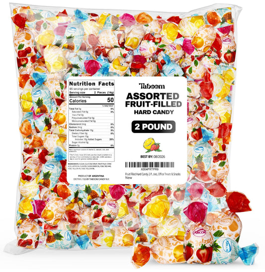 Strawberry Filled Hard Candy Bon Bons 2 lbs Bulk Pack - Individually Wrapped Christmas Fruit-Filled Candy, Classic Strawberry Hard Candy for Holiday Treats, Parties, and Snacks