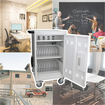 35 Device Mobile Charging Cart, Chromebooks and Laptop Computers, Locking Charging Station with Lock & Key for The Front Back Door, Surge Protection