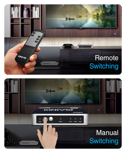Kinivo HDMI Switch 5 in 1 Out 4K 60Hz (HDR 10, High Speed 18Gbps, IR Remote, HDCP2.2, Dolby Vision, VRR) - 550BN Switcher Compatible with Roku, PS5, Xbox, Apple TV, Nintendo Switch 2, Cable Box
