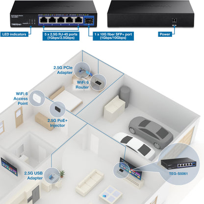 TRENDnet 5 Port Mini Gigabit Switch, TEG-S50g, GREENnet Technology, NDAA + TAA Compliant, Desktop Metal Ethernet Network Switch, 5 x Gigabit Ports, Fanless, Lifetime Protection, Black