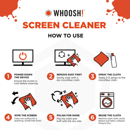 WHOOSH! Screen Shine Duo - Screen Cleaner Spray for iPad, Monitor, Laptop, MacBook - 3.4 oz & 0.3 oz Bottles with 2 Microfiber Cloths - Portable Electronic Cleaning Kit for Travel, Office, and Home