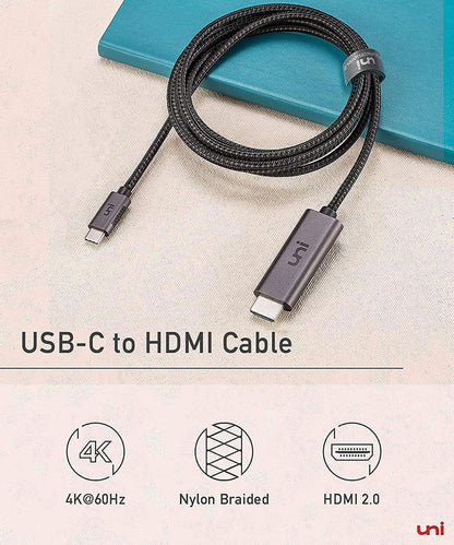 uni USB C to HDMI Cable for Home Office 6ft (4K@60Hz), USB Type C to HDMI Cable, Thunderbolt 4/3 Compatible with iPhone 15 Pro/Max, MacBook Pro/Air 2023, iPad Pro, Surface Book 2, Galaxy S24