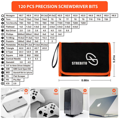 STREBITO Electronics Precision Screwdriver Sets 142-Piece with 120 Bits Magnetic Repair Tool Kit for iPhone, MacBook, Computer, Laptop, PC, Tablet, PS4, Xbox, Nintendo, Game Console