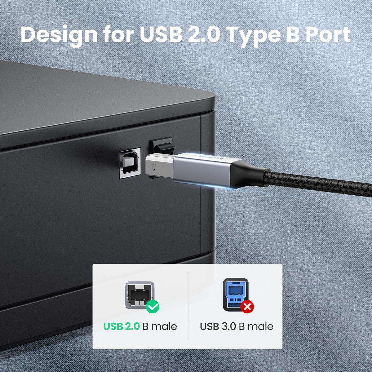 UGREEN USB B to USB C 6 FT Printer Cable, Nylon USB B to C Cord for MacBook Pro/Air, MIDI Cable Compatible with Yamaha Piano Keyboard, DAC, DJ Controller for iPad
