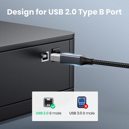 UGREEN USB B to USB C 6 FT Printer Cable, Nylon USB B to C Cord for MacBook Pro/Air, MIDI Cable Compatible with Yamaha Piano Keyboard, DAC, DJ Controller for iPad