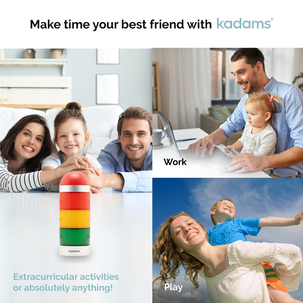 KADAMS Visual Timer for Kids with Audio Pre-Alarm - Traffic Light Alarm for Kids Toddler Teachers Classroom Home Time Management Tool 24hr Countdown Pause Memory Function