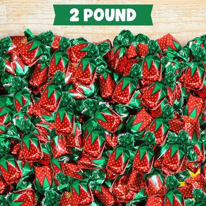 Strawberry Filled Hard Candy Bon Bons 2 lbs Bulk Pack - Individually Wrapped Christmas Fruit-Filled Candy, Classic Strawberry Hard Candy for Holiday Treats, Parties, and Snacks