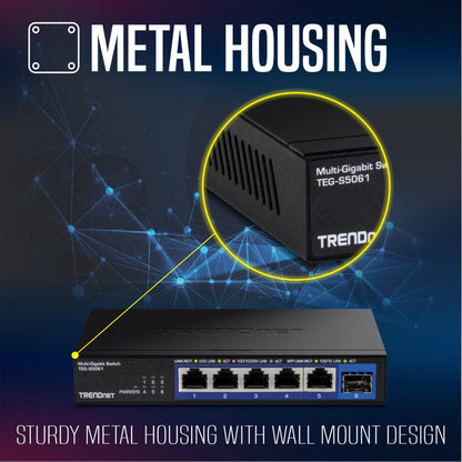 TRENDnet 5 Port Mini Gigabit Switch, TEG-S50g, GREENnet Technology, NDAA + TAA Compliant, Desktop Metal Ethernet Network Switch, 5 x Gigabit Ports, Fanless, Lifetime Protection, Black