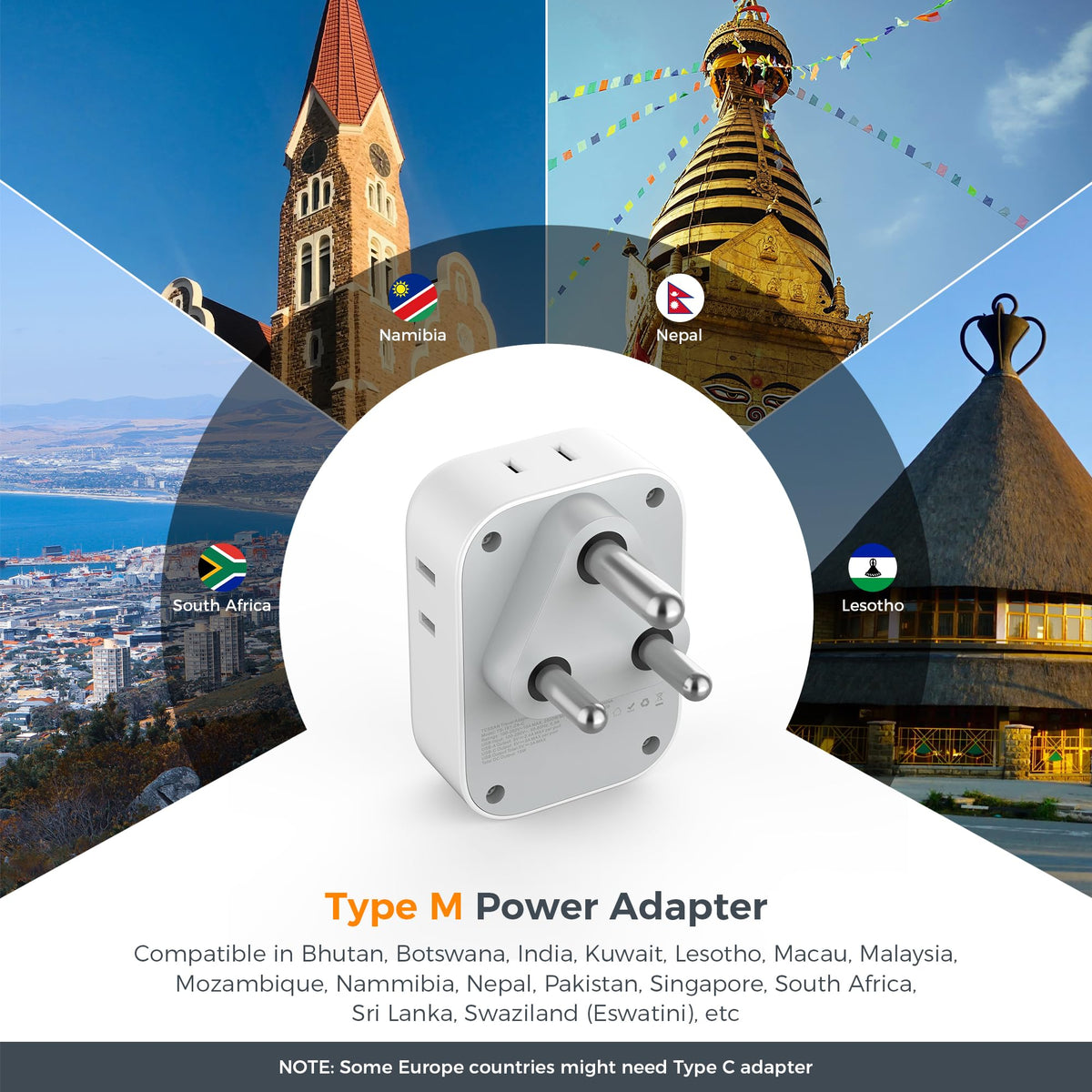 2 Pack European Plug Adapter USB C, TESSAN US to Europe Adapter 4 Outlets 3 USB Charger, Type C International Power Adaptor to Italy Spain France Portugal Iceland Germany, Europe Travel Essentials