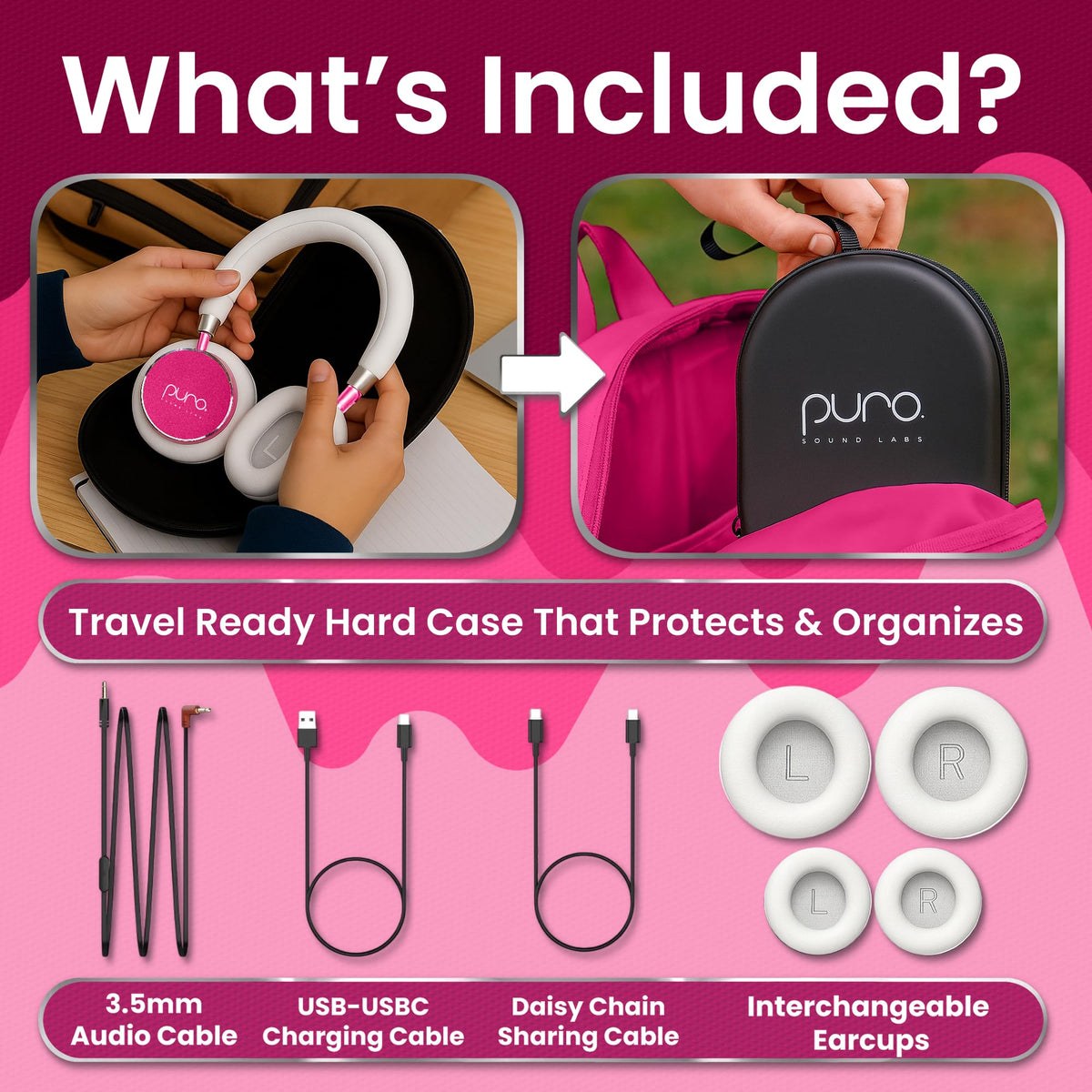 Puro Sound Labs Kids Wireless Headphones – Volume-Limiting 85dB, Built-in Mic, Studio-Grade Sound, 20-Hour Battery Life, Comfortable & Easy to Connect Kids Bluetooth Headphones – BT2200 Plus, Purple
