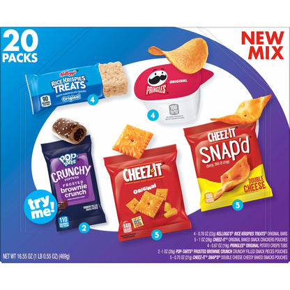 Kellogg's Cheez-It, Pringles & Rice Krispies Treats Snacks Mega Variety Pack, 30.1oz Box (30 Count)