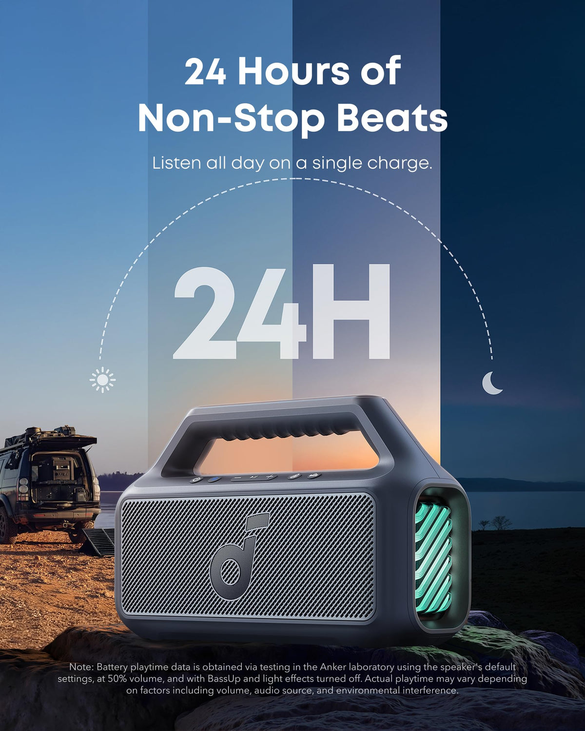 Soundcore Boom 2 By Anker, Outdoor Speaker, 80W, Subwoofer, BassUp 2.0, 24H Playtime, IPX7 Waterproof, Floatable, RGB Lights, USB-C, Custom EQ, Portable for Camping and Beach - Black