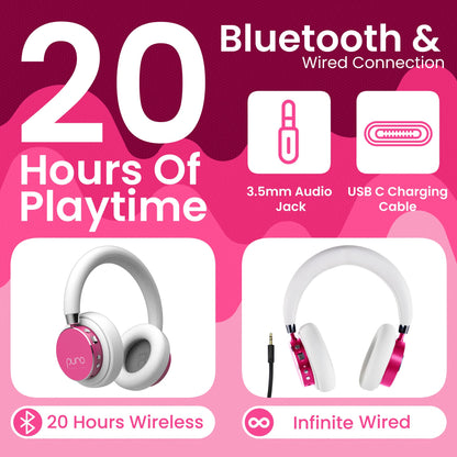 Puro Sound Labs Kids Wireless Headphones – Volume-Limiting 85dB, Built-in Mic, Studio-Grade Sound, 20-Hour Battery Life, Comfortable & Easy to Connect Kids Bluetooth Headphones – BT2200 Plus, Purple