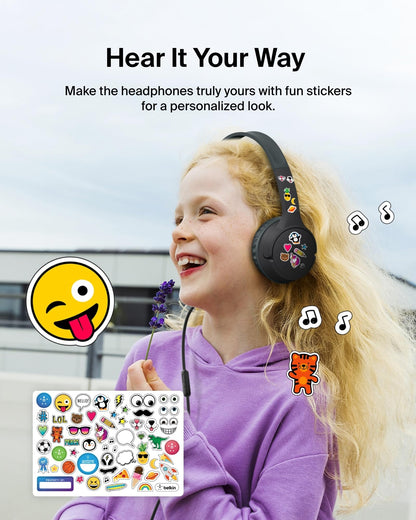 Belkin SoundForm Mini - Wireless Bluetooth Kids Headphones, 30H Battery, 85dB Safe Volume Limit, Built-in Microphone - Toddler On-Ear Earphones for iPhone, iPad - Ideal for School - Blue w/Case