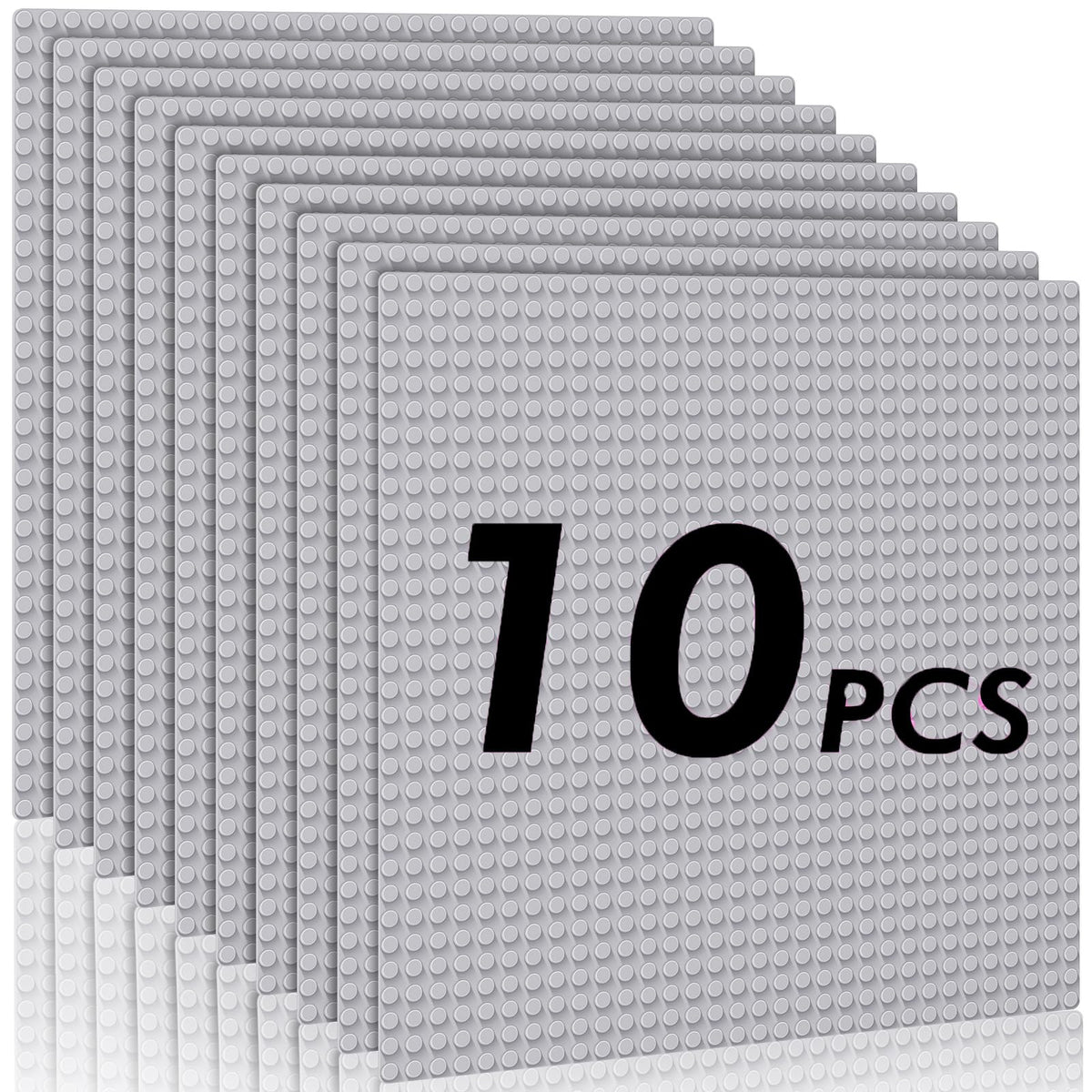 Pokiiulk Classic Gray Baseplates, 32x32 Studs Square Base Plates for Play or Display Bricks Creations, Compatible with Classic Legos, 10" x 10", Pack of 2, Perfect for City Streets, Castle, Mountains