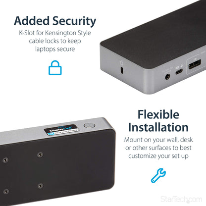 StarTech.com USB-C Triple Monitor Docking Station for MacBook Pro / Air M1 M2 M3 M4 & Windows, Universal 4K HDMI DP Dock, Thunderbolt Compatible, 100W Laptop Charging - TAA, Black, Silver