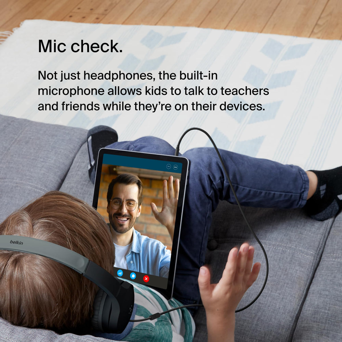 Belkin SoundForm Mini - Wireless Bluetooth Kids Headphones, 30H Battery, 85dB Safe Volume Limit, Built-in Microphone - Toddler On-Ear Earphones for iPhone, iPad - Ideal for School - Blue w/Case