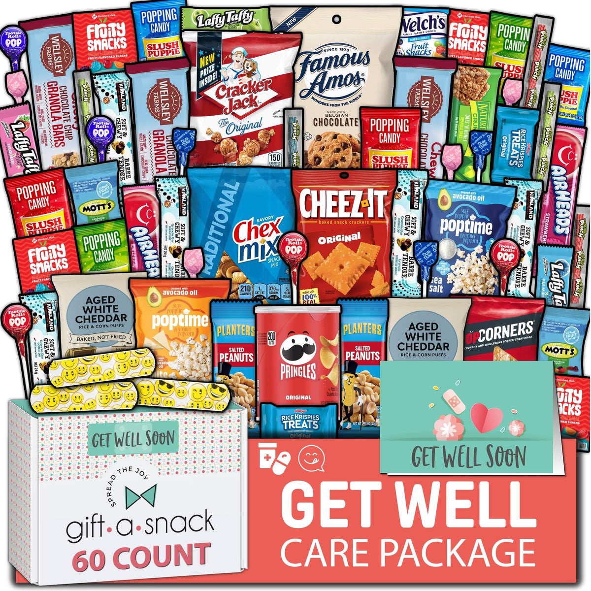 Gift A Snack - Fathers Day Treats Snack Box Variety Pack Care Package + Greeting Card (40 Count) Birthday Sweet Treats Gift Basket, Candies Chips Crackers Bars Office Food Assortments & Variety Gifts