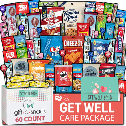 Gift A Snack - Fathers Day Treats Snack Box Variety Pack Care Package + Greeting Card (40 Count) Birthday Sweet Treats Gift Basket, Candies Chips Crackers Bars Office Food Assortments & Variety Gifts