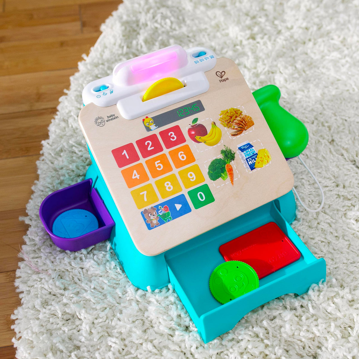 Baby Einstein + Hape Magic Touch Toy Cash Register Pretend to Check Out Toy, Real Sounds and Music, Ages 1, 2, 3, 4+