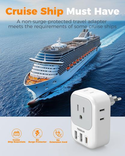 2 Pack European Plug Adapter USB C, TESSAN US to Europe Adapter 4 Outlets 3 USB Charger, Type C International Power Adaptor to Italy Spain France Portugal Iceland Germany, Europe Travel Essentials
