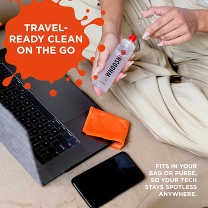 WHOOSH! Screen Shine Duo - Screen Cleaner Spray for iPad, Monitor, Laptop, MacBook - 3.4 oz & 0.3 oz Bottles with 2 Microfiber Cloths - Portable Electronic Cleaning Kit for Travel, Office, and Home