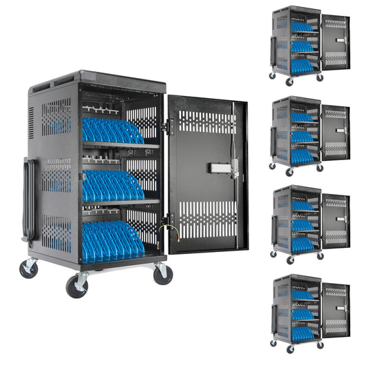 Fully Assembled 30 Bay Mobile Charging and Storage Cart for iPad, Chromebook and Laptop Computer with Keypad Lock,Up to 14-inch Screen Size,Surge Protection,Front & Back Access Locking Cabinet (Black)