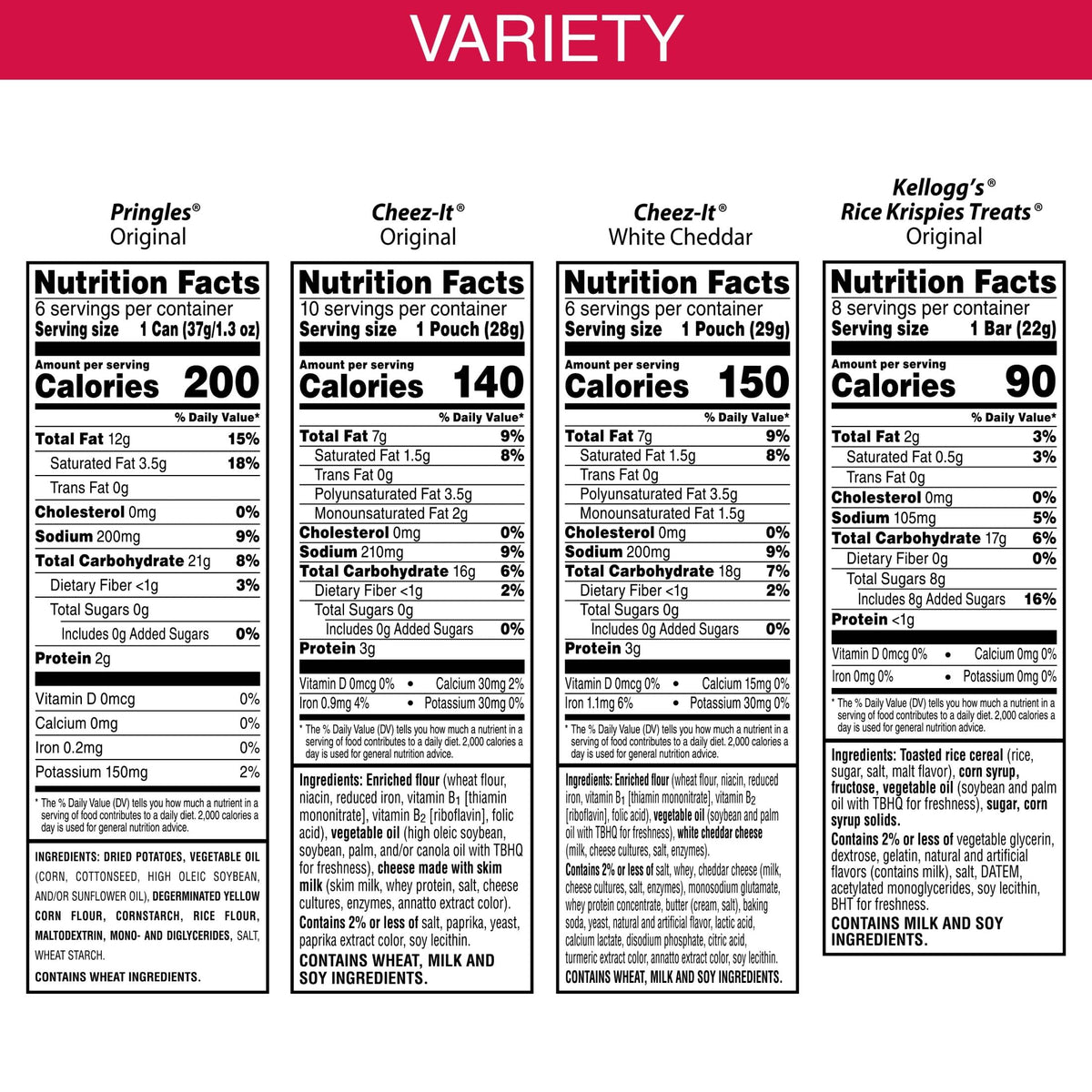 Kellogg's Cheez-It, Pringles & Rice Krispies Treats Snacks Mega Variety Pack, 30.1oz Box (30 Count)