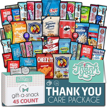 Gift A Snack - Fathers Day Treats Snack Box Variety Pack Care Package + Greeting Card (40 Count) Birthday Sweet Treats Gift Basket, Candies Chips Crackers Bars Office Food Assortments & Variety Gifts