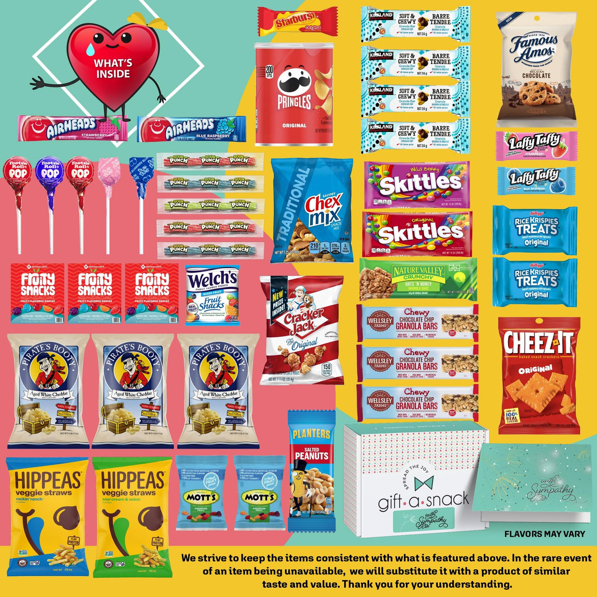 Gift A Snack - Fathers Day Treats Snack Box Variety Pack Care Package + Greeting Card (40 Count) Birthday Sweet Treats Gift Basket, Candies Chips Crackers Bars Office Food Assortments & Variety Gifts
