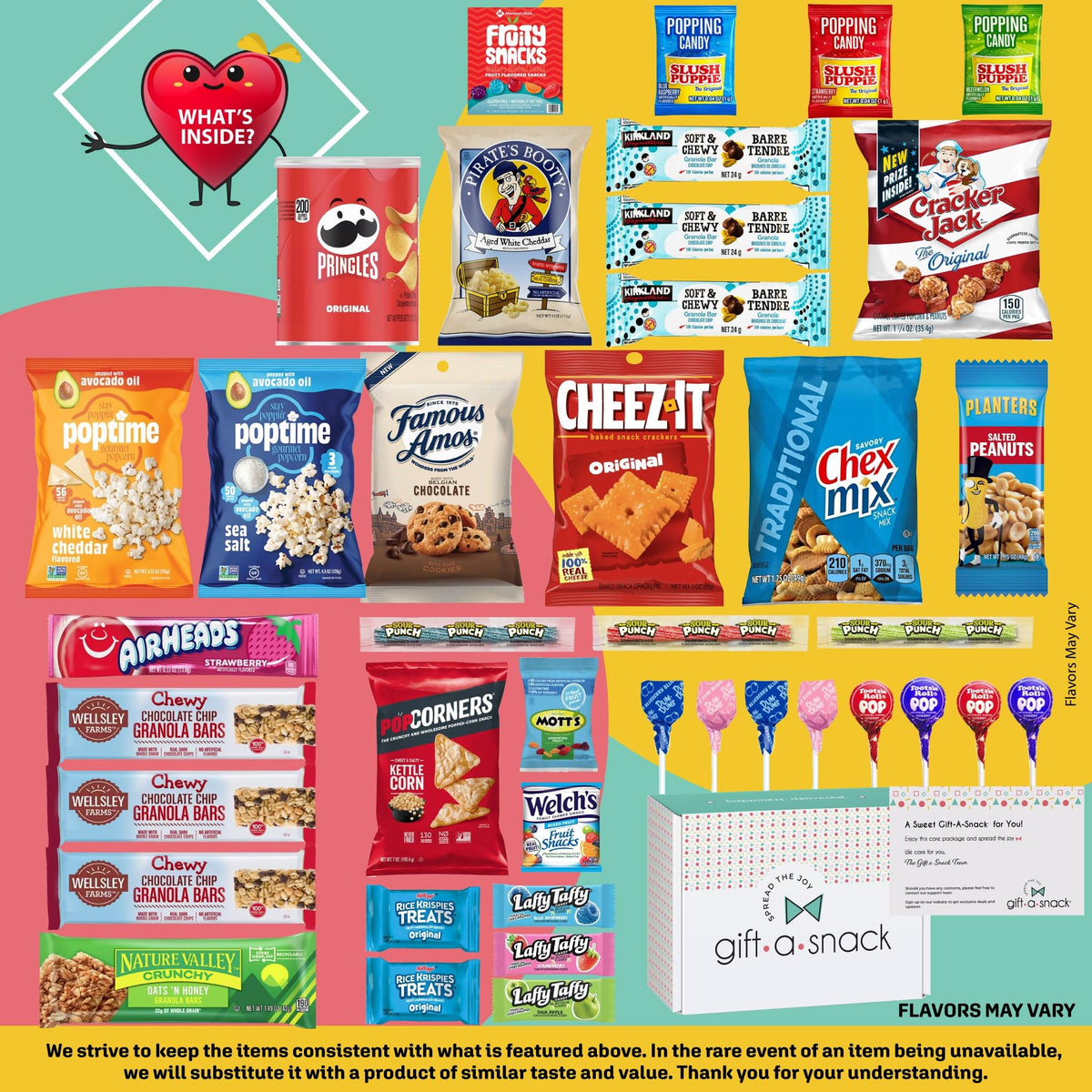 Gift A Snack - Fathers Day Treats Snack Box Variety Pack Care Package + Greeting Card (40 Count) Birthday Sweet Treats Gift Basket, Candies Chips Crackers Bars Office Food Assortments & Variety Gifts