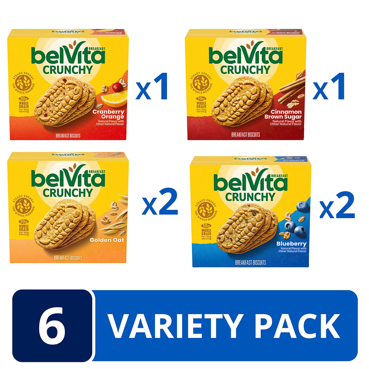 belVita Breakfast Bars Biscuits Variety Pack, 4 Flavors, 30 Total Packs, 6 Boxes (4 Biscuits Per Pack) (Pack of 2)