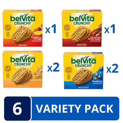belVita Breakfast Bars Biscuits Variety Pack, 4 Flavors, 30 Total Packs, 6 Boxes (4 Biscuits Per Pack) (Pack of 2)