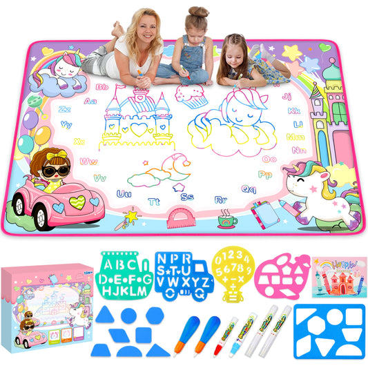 Water Doodle Mat - Kids Painting Writing Color Doodle Drawing Mat Toy Bring Magic Pens Educational Toys for Age 3 4 5 6 7 Year Old Girls Boys Age Toddler Gift