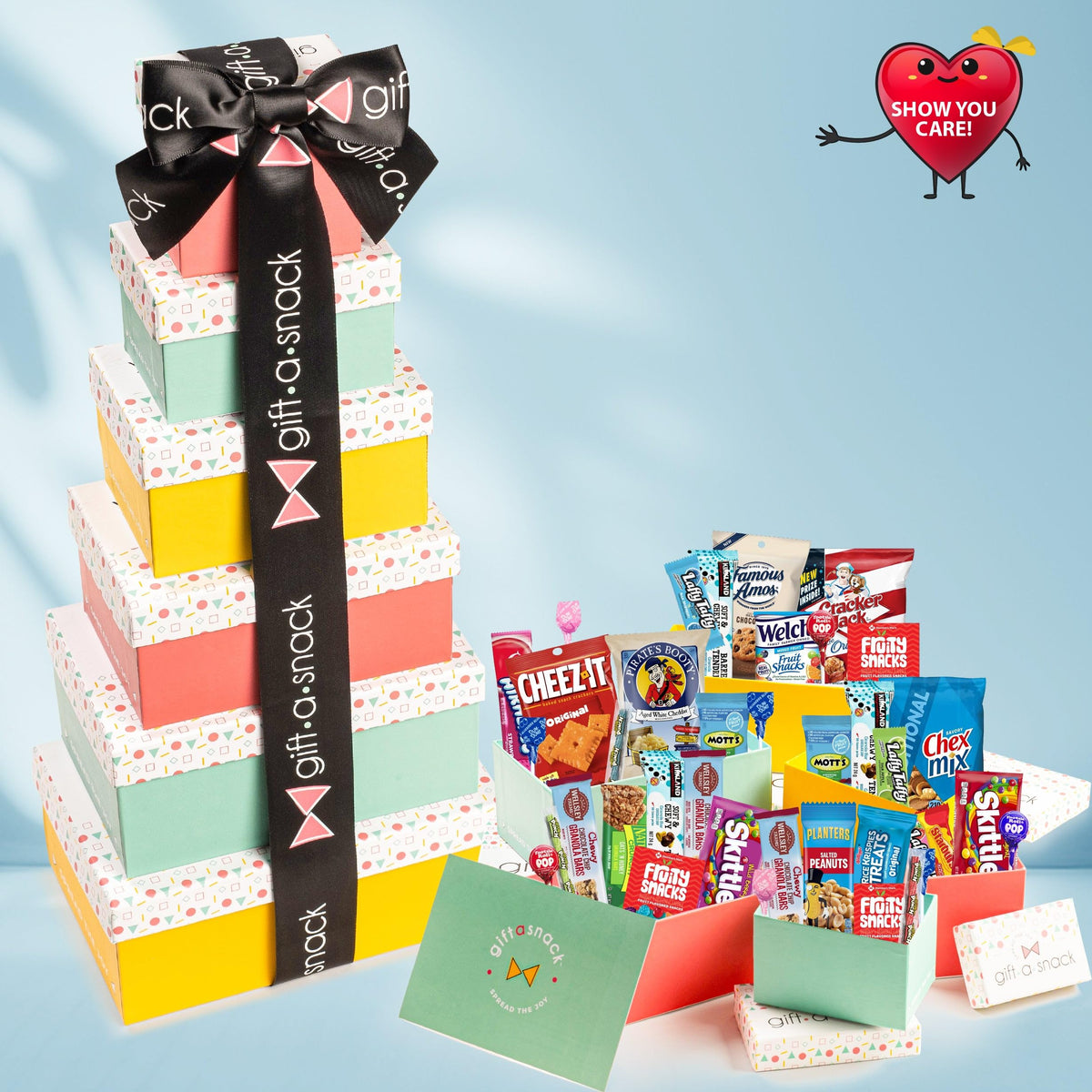 Gift A Snack - Fathers Day Treats Snack Box Variety Pack Care Package + Greeting Card (40 Count) Birthday Sweet Treats Gift Basket, Candies Chips Crackers Bars Office Food Assortments & Variety Gifts