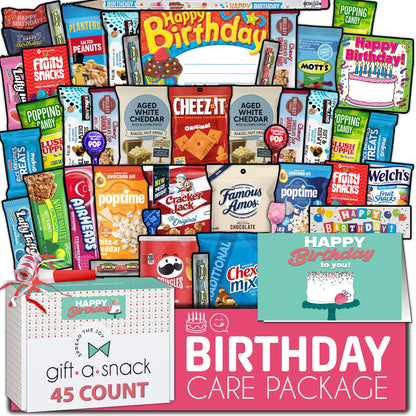 Gift A Snack - Fathers Day Treats Snack Box Variety Pack Care Package + Greeting Card (40 Count) Birthday Sweet Treats Gift Basket, Candies Chips Crackers Bars Office Food Assortments & Variety Gifts