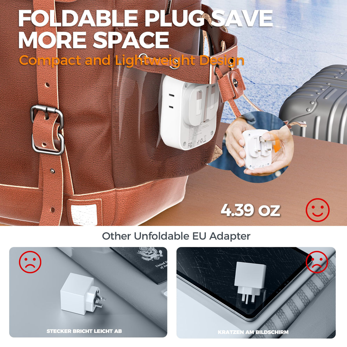 2 Pack European Plug Adapter USB C, TESSAN US to Europe Adapter 4 Outlets 3 USB Charger, Type C International Power Adaptor to Italy Spain France Portugal Iceland Germany, Europe Travel Essentials