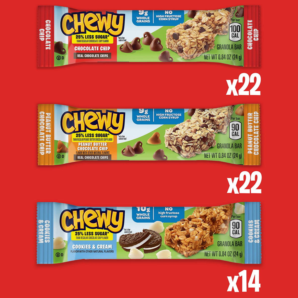 Quaker Chewy Granola Bars, Chewy & Dipps Variety Pack, 58 Count