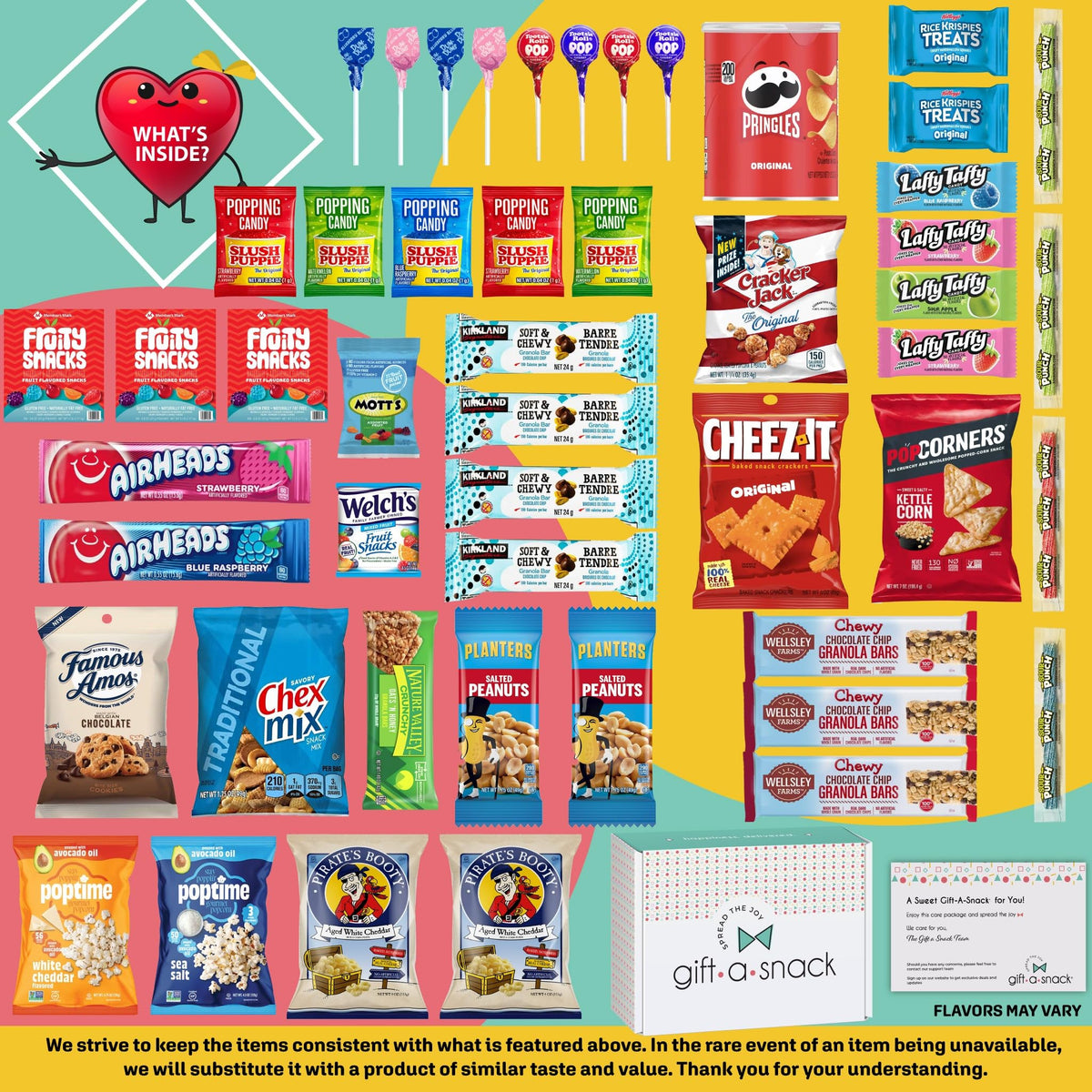 Gift A Snack - Fathers Day Treats Snack Box Variety Pack Care Package + Greeting Card (40 Count) Birthday Sweet Treats Gift Basket, Candies Chips Crackers Bars Office Food Assortments & Variety Gifts