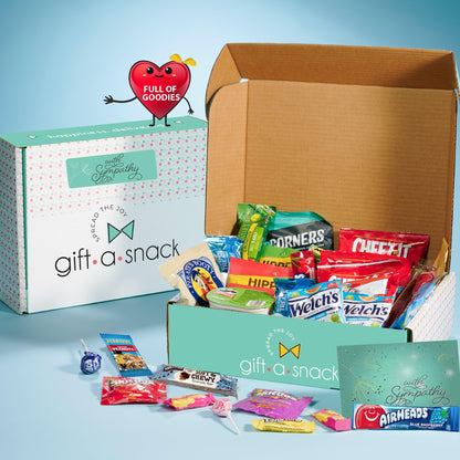 Gift A Snack - Fathers Day Treats Snack Box Variety Pack Care Package + Greeting Card (40 Count) Birthday Sweet Treats Gift Basket, Candies Chips Crackers Bars Office Food Assortments & Variety Gifts