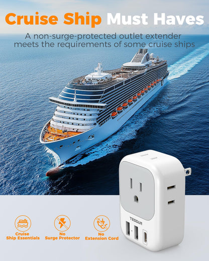 2 Pack European Plug Adapter USB C, TESSAN US to Europe Adapter 4 Outlets 3 USB Charger, Type C International Power Adaptor to Italy Spain France Portugal Iceland Germany, Europe Travel Essentials