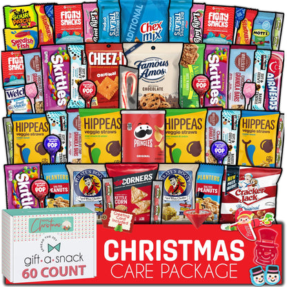 Gift A Snack - Fathers Day Treats Snack Box Variety Pack Care Package + Greeting Card (40 Count) Birthday Sweet Treats Gift Basket, Candies Chips Crackers Bars Office Food Assortments & Variety Gifts