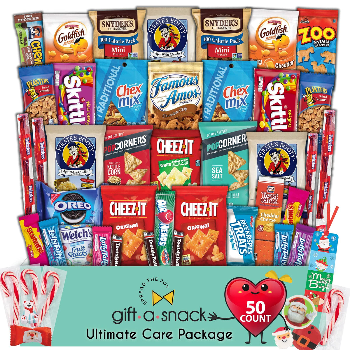 Gift A Snack - Fathers Day Treats Snack Box Variety Pack Care Package + Greeting Card (40 Count) Birthday Sweet Treats Gift Basket, Candies Chips Crackers Bars Office Food Assortments & Variety Gifts