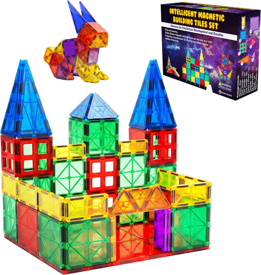 Magnetic Tiles Building Blocks Toy - STEM Educational Magnetic Blocks for Kids, Creativity Preschool Learning Sensory Montessori Toddler Magnetic Toys for Boys & Girls 3+ Years Old - 47PC