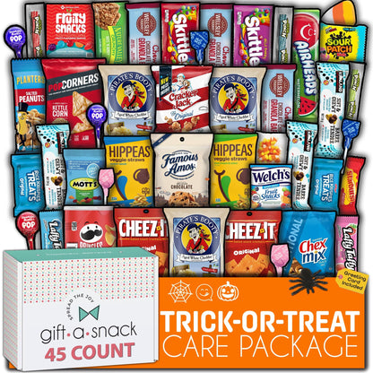 Gift A Snack - Fathers Day Treats Snack Box Variety Pack Care Package + Greeting Card (40 Count) Birthday Sweet Treats Gift Basket, Candies Chips Crackers Bars Office Food Assortments & Variety Gifts