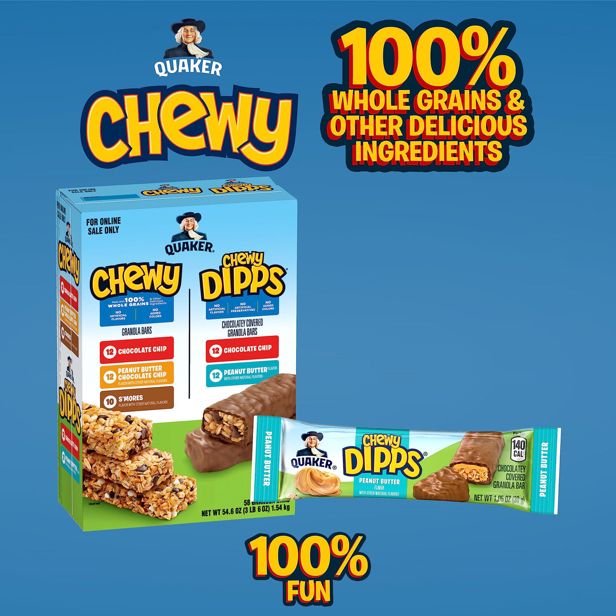 Quaker Chewy Granola Bars, Chewy & Dipps Variety Pack, 58 Count