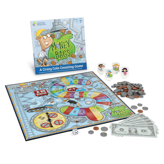 Learning Resources Money Bags Coin Value Game - Classroom Math Games, Financial Literacy for Kids, Play Coins for Kids, Counting Games, Money Board Game