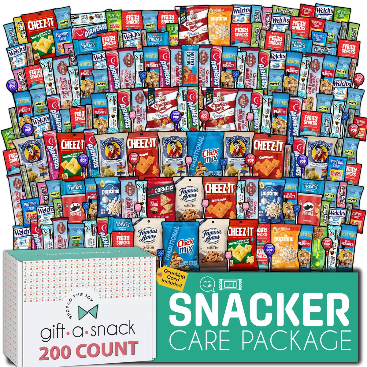 Gift A Snack - Fathers Day Treats Snack Box Variety Pack Care Package + Greeting Card (40 Count) Birthday Sweet Treats Gift Basket, Candies Chips Crackers Bars Office Food Assortments & Variety Gifts